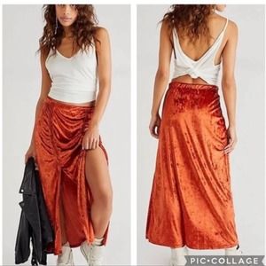 Free People Eyes On You Velvet Midi Skirt Spiced Brandy Orange Size XL